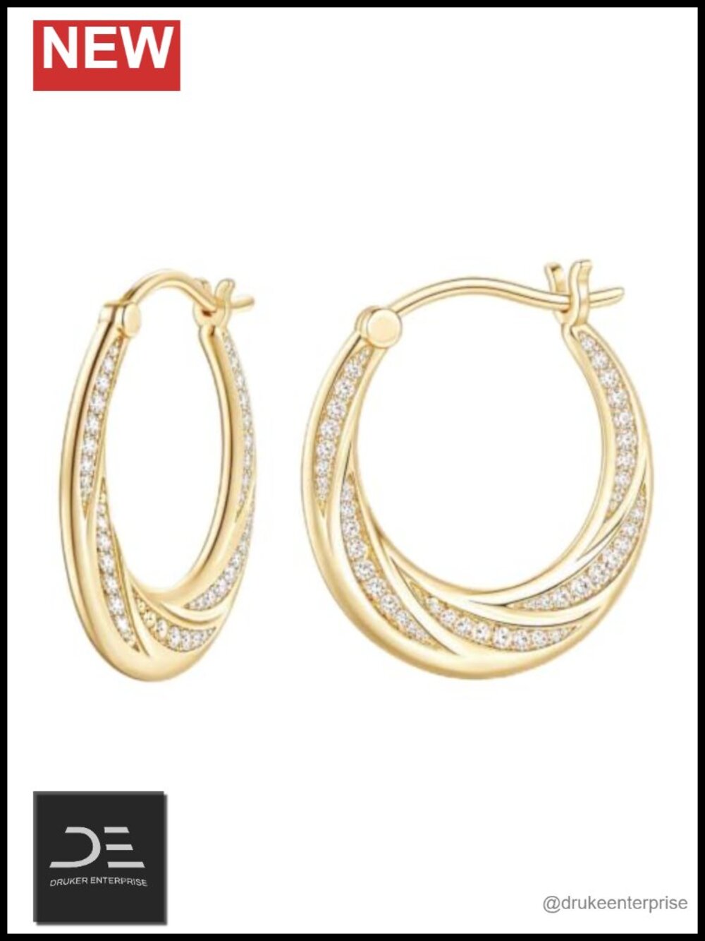 14K Gold Plated Cubic Zirconia Twisted Huggie Hoop Earrings Hypoallergenic